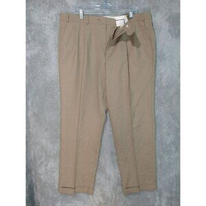 Chaps Dress Pants Mens 38x30 Beige Wool Pleated Cuffed Career Trouser Preppy